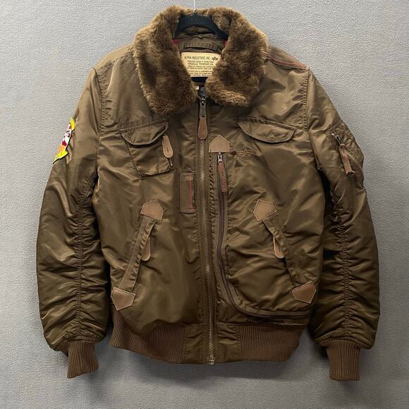 Alpha Industries Injector Jacket Mens L Brown Flight Bomber USA Military Lined - Picture 1 of 16